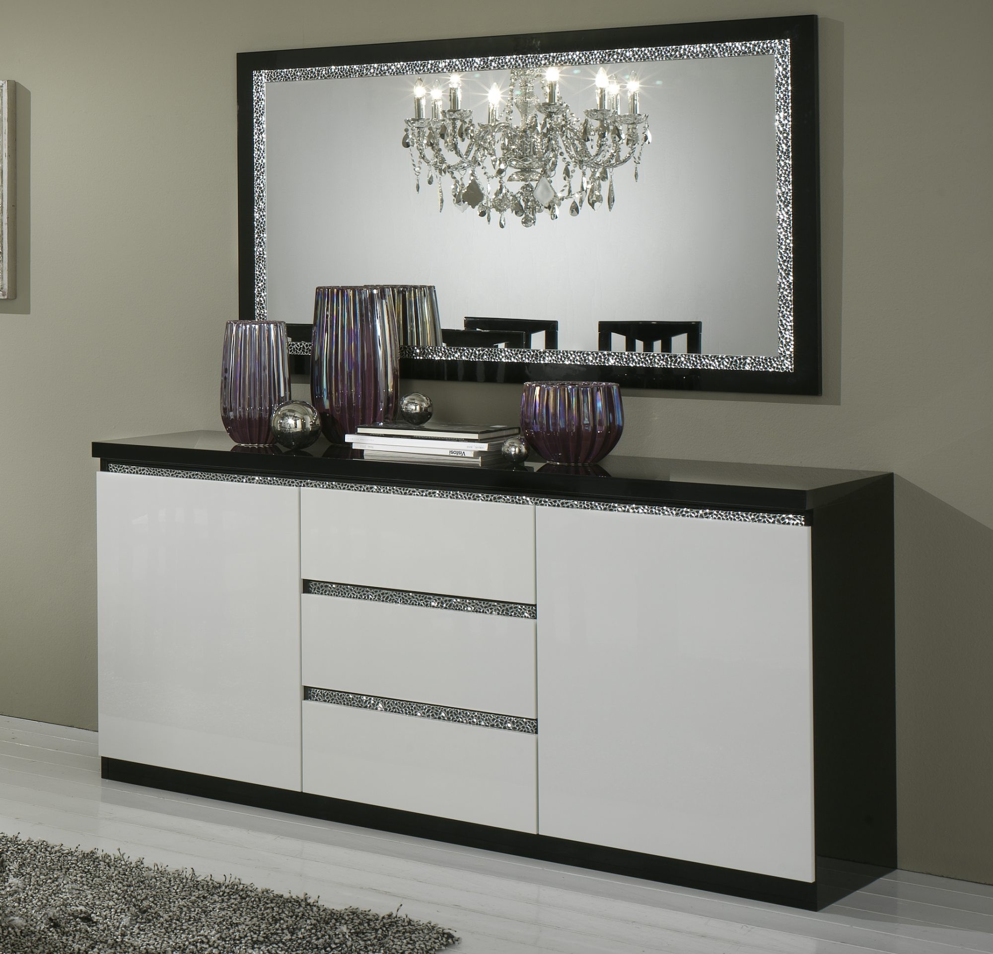 Roma cromo dressoir 165 zwart-wit