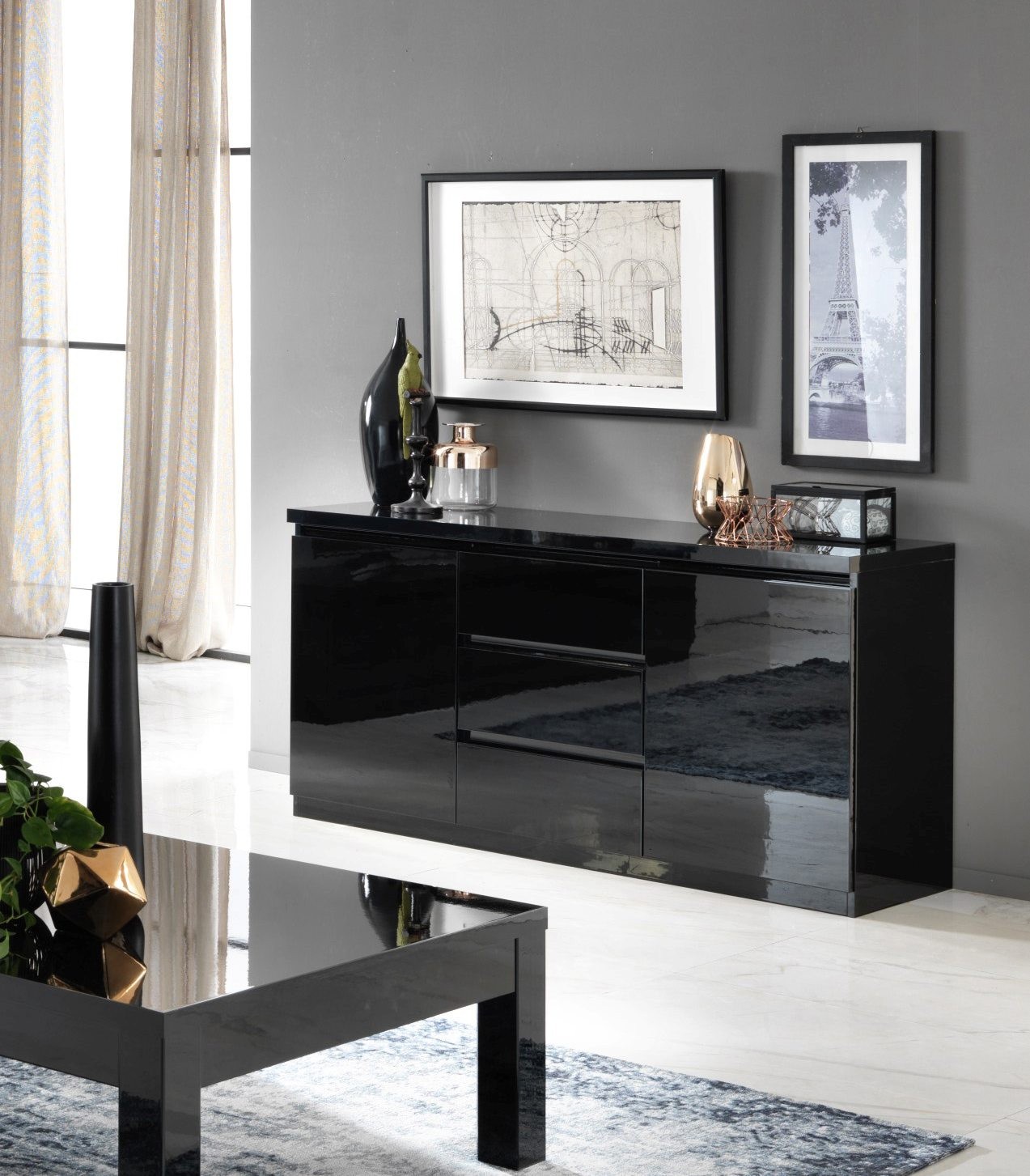Roma base dressoir 165 zwart-zwart