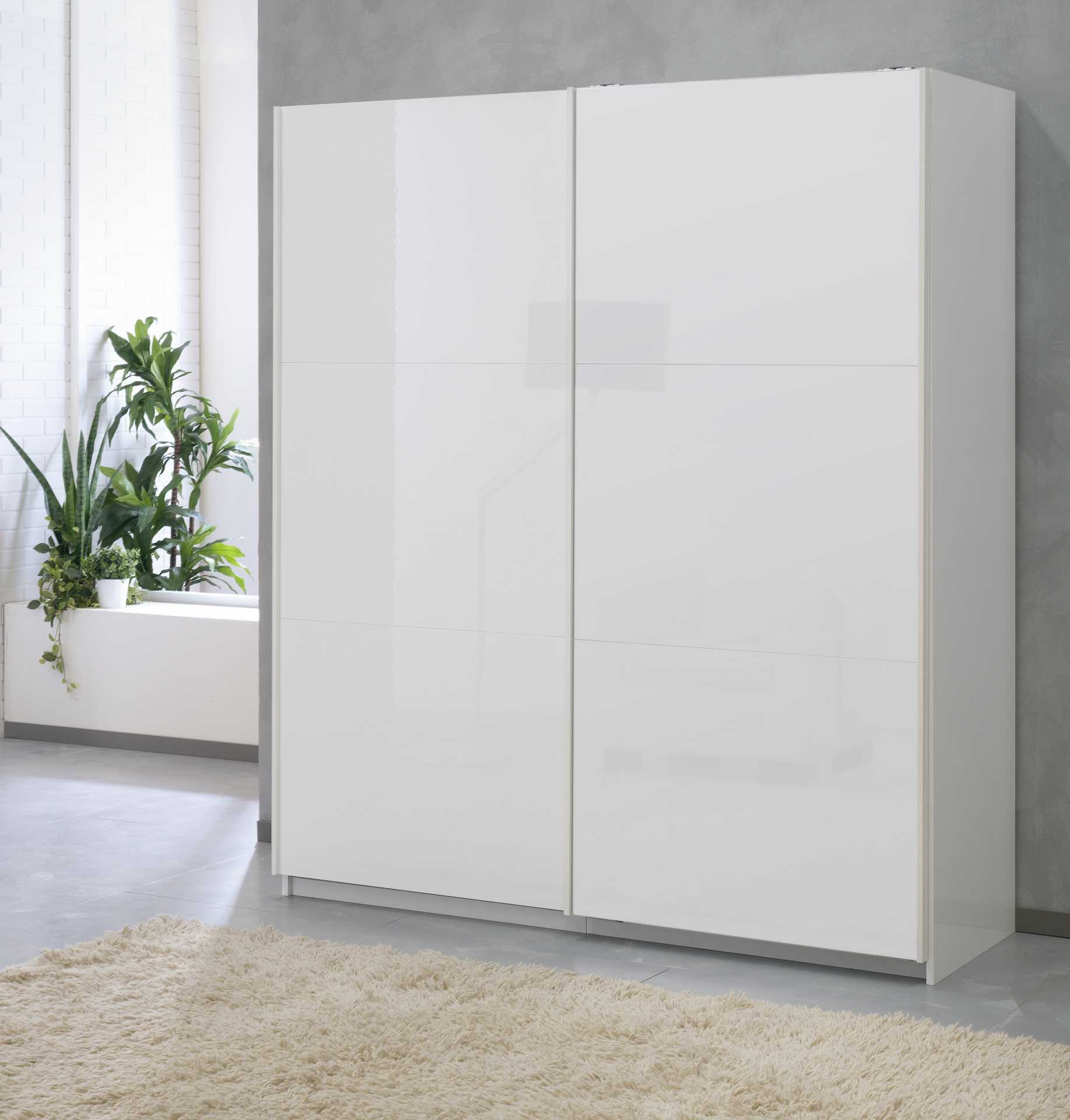 Kleerkast Jazz 2 schuifdeuren 148cm hoogglans wit - 2 witte deuren
