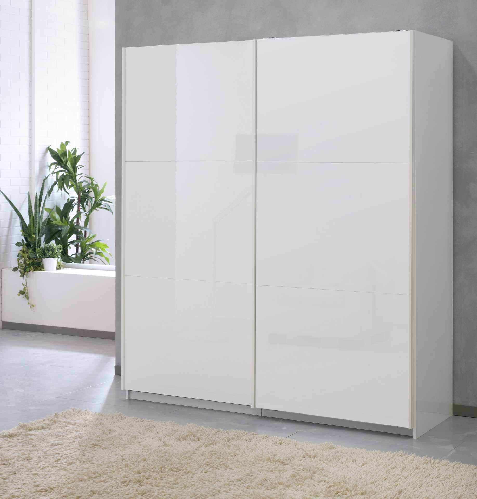 Kleerkast Jazz 2 schuifdeuren 180cm hoogglans wit - 2 witte deuren