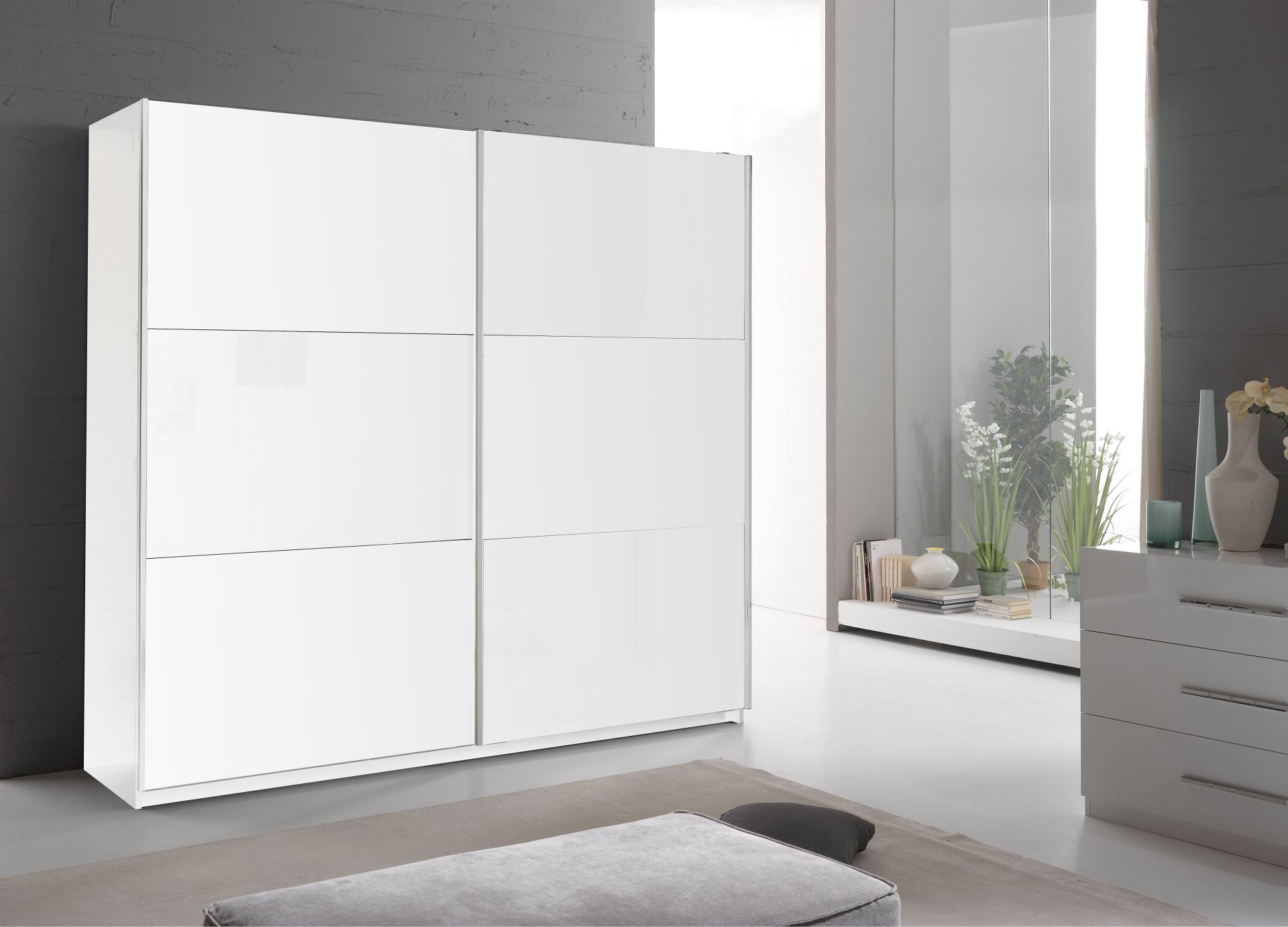 Kleerkast Jazz 2 schuifdeuren 230cm hoogglans wit - 2 witte deuren
