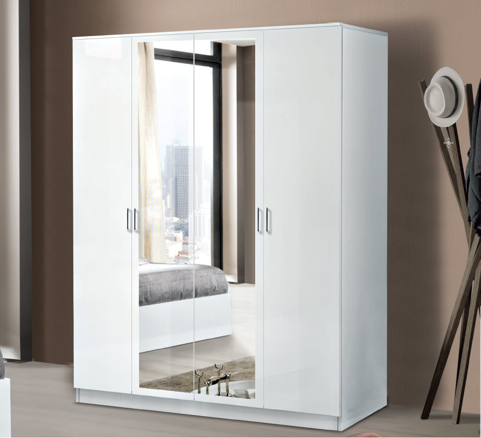 Kleerkast Mary 4 deuren 164cm hoogglans wit-wit