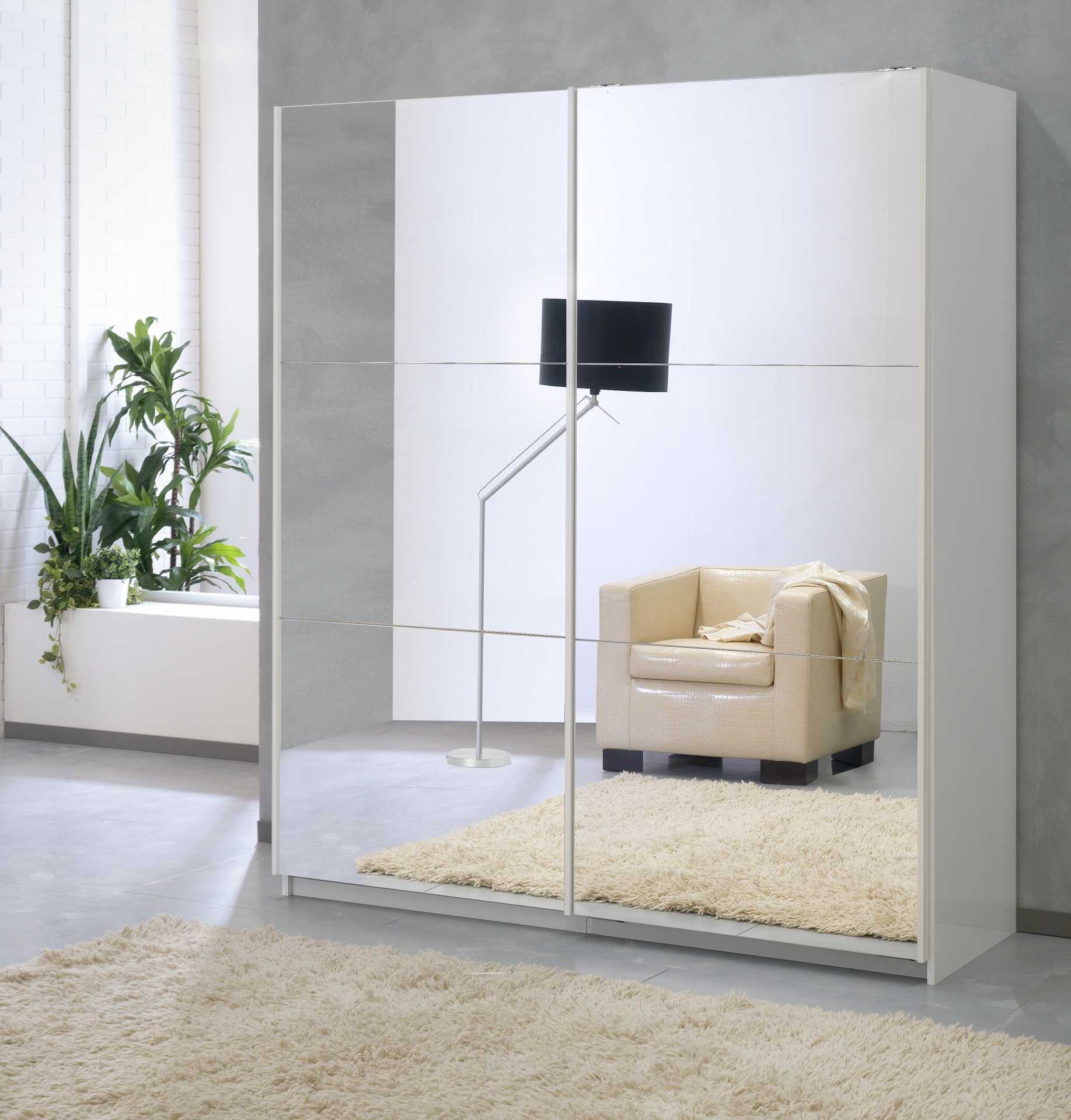 Kleerkast Jazz 2 schuifdeuren 148cm hoogglans wit - 2 spiegeldeuren